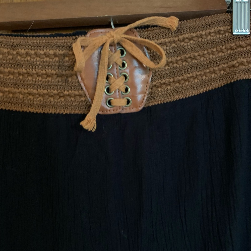 Elegant Black and Brown Lace-Up Skirt